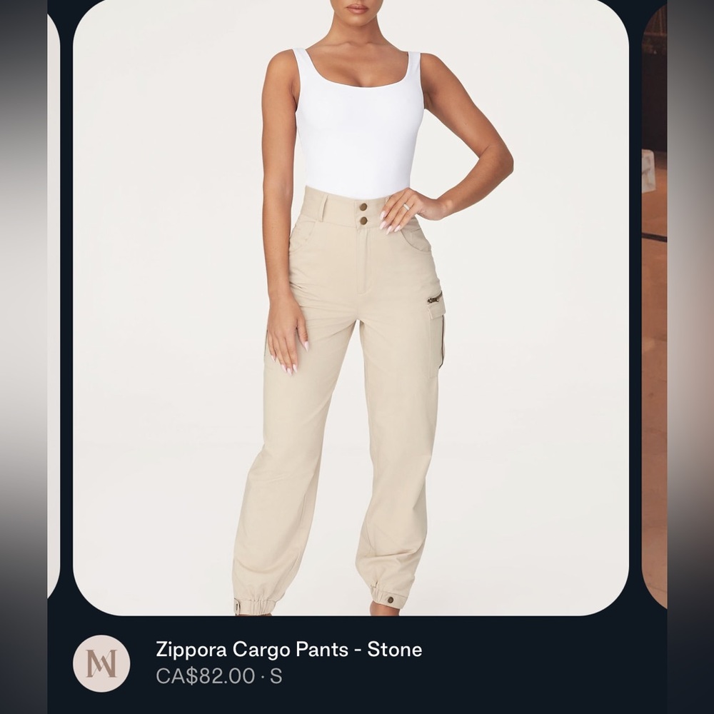 Meshki ziporra stone-tan cargo pants with zipper pockets and elastic ankles